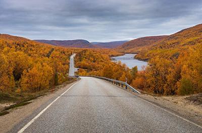 National road 970 and river Teno near Gistugurra in Utsjoki municipality, Lapland, Finland