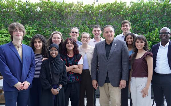 Ohio State students, Mayor Ginther and Professors Elmore and Breyfogle